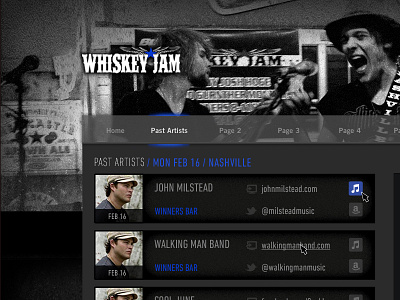 Whiskey Jam Website Mock-up band bar events jam musician nashville site ui design whiskey venue website