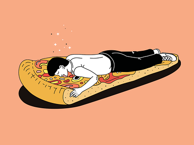 🍕dream pizza 😴 dream illustration man pizza pizza box sleep vector