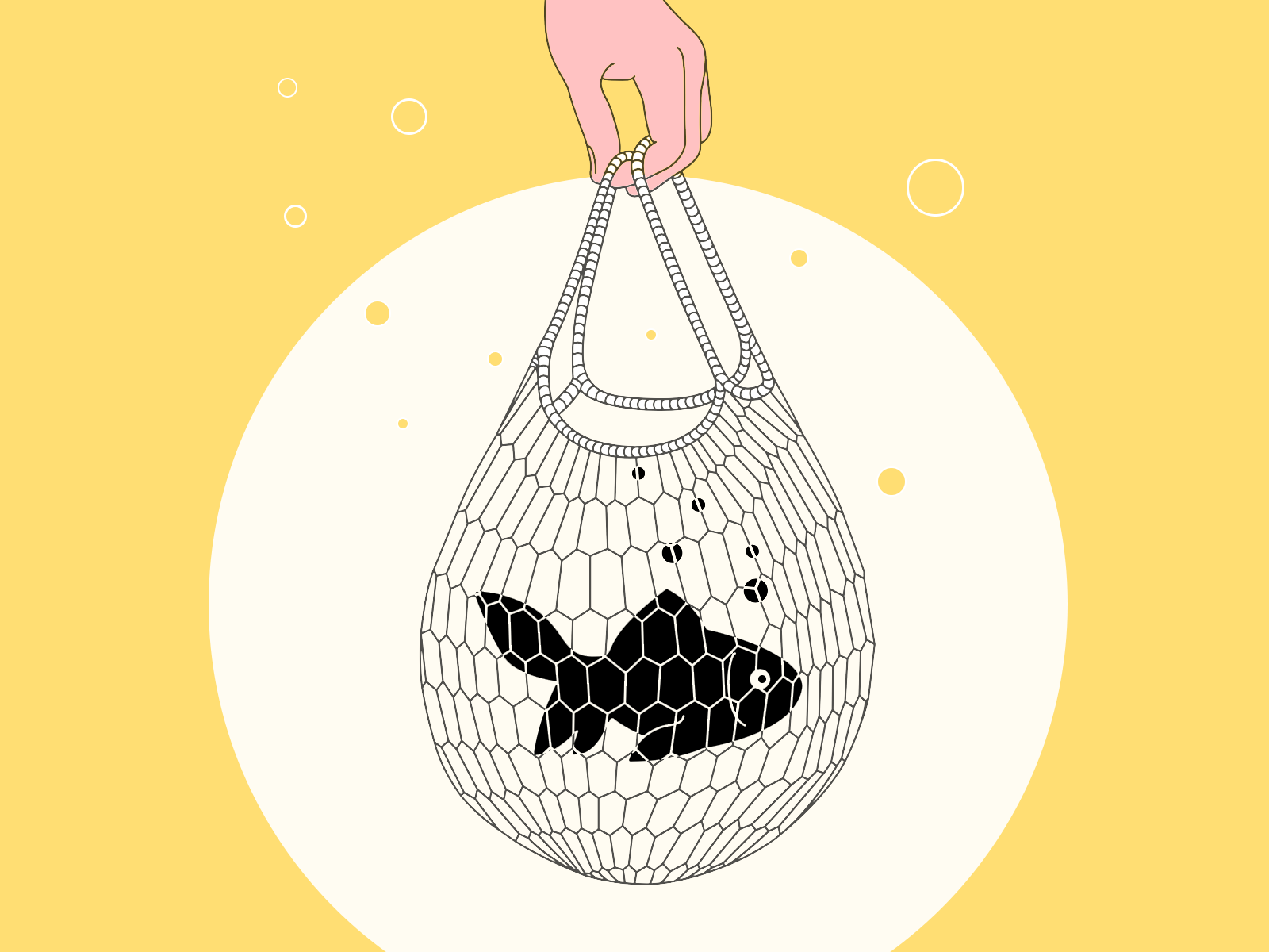 🙇The bad news: plastic is not food 🐟 bag fish hand illustration plastic plastic bag yellow