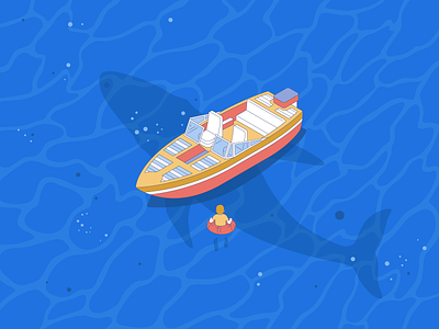Waterfail 🙀 fish illustration man ship swiming vector water whale yacht