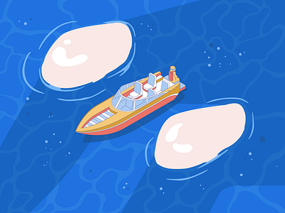 🌊Sea cave exploring 😜 boat caves illustration man sea vector water waves