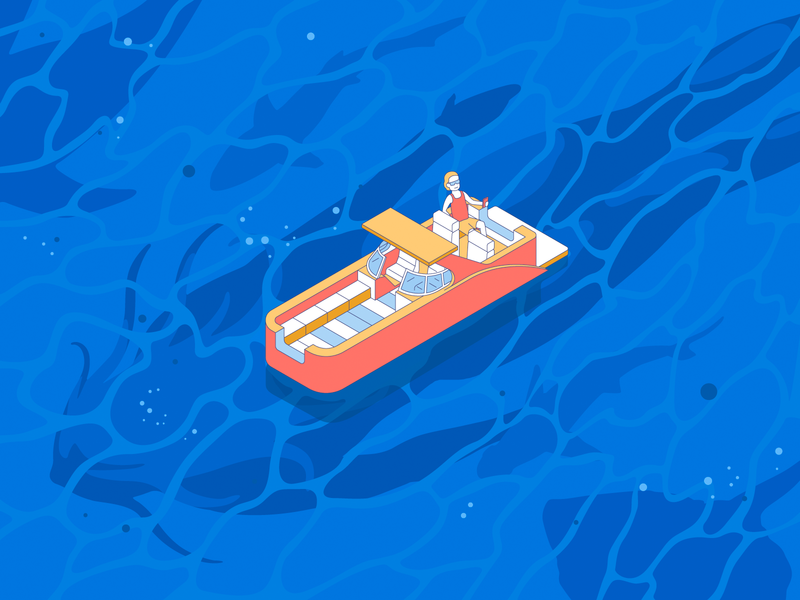 🧜‍♀️Do you see a mermaid here? 🌊 adventure blue boat illustration man mermaid ocean ship vector water wave