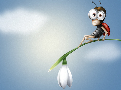 First Flight bug character cloud fear flight fly illustration jump ladybird snowdrop
