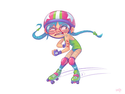 Roller Derby Girl derby girl helmet injured rollder skates roller skull