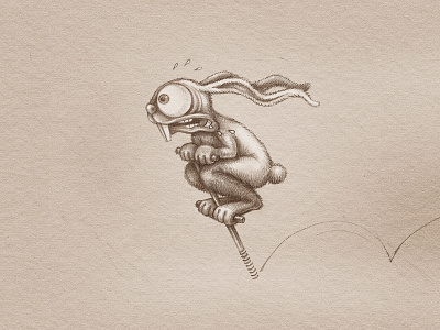 Cheating Rabbit character illustration jump jumping pogo stick rabbit sketch