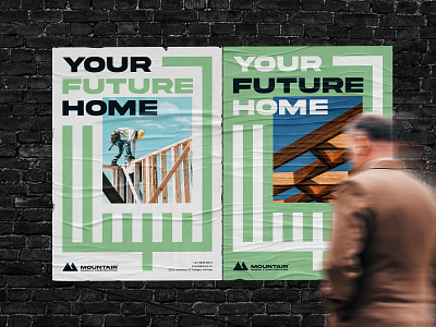 Design of street posters for the construction company Mountair. brand identity branding construction company frame house poster design street style timber house visual identity