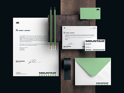 Corporate design for the construction company Mountair. brand identity branding construction construction company envelope frame house identity letterhead stationery stationery design visual design
