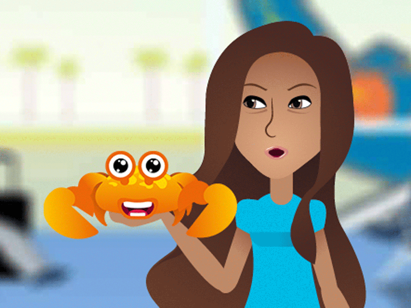 Girl and crab airport animated animation articulated articulation cartoon character characters crab expression eyes face fun funny lobster mouth plane talking