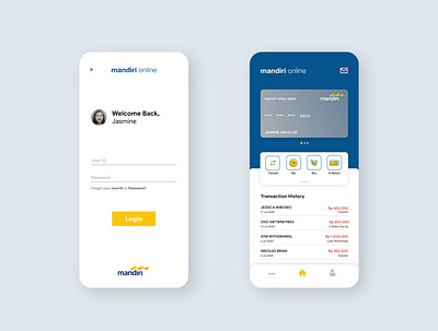 Mandiri Online App Redesign app banking banking app banking dashboard blue design illustration indonesia jakarta mandiri minimal modern payment payment app ui ux yellow