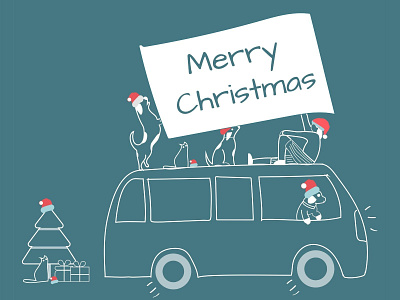 Merry Christmas from the doggos caravan car christmas christmas card colours design dog dogs experience gift happy illustration illustrator minimal ux vector