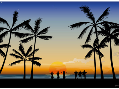 Hawaii girl hawaii illustration sea sunset tree