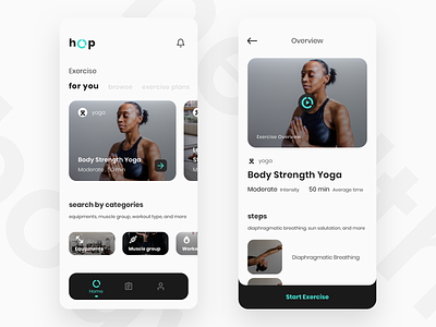 Hop - Exercise at Home app card clean fitness gym mobile sport ui workout yoga