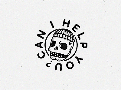 Can I Help You X Skull badge blackandwhite halftone handdrawn icon lettering logo skull typography