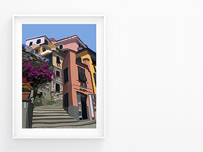 Monterosso al Mare architecture cinque terra digital illustration italia italy monterosso print