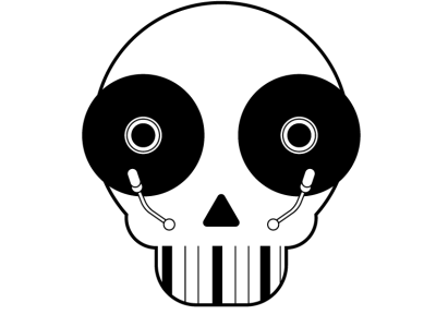 Musichead dj dj logo flat design illustrator logo minimal music logo musichead negative space negative space logo skull soulcast