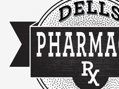 Dells Pharmacy bw logo texture vintage