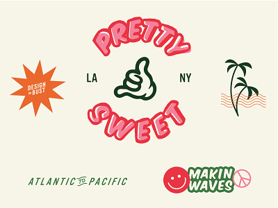 Pretty Sweet beach branding california design illustration logo socal stickers study type typography