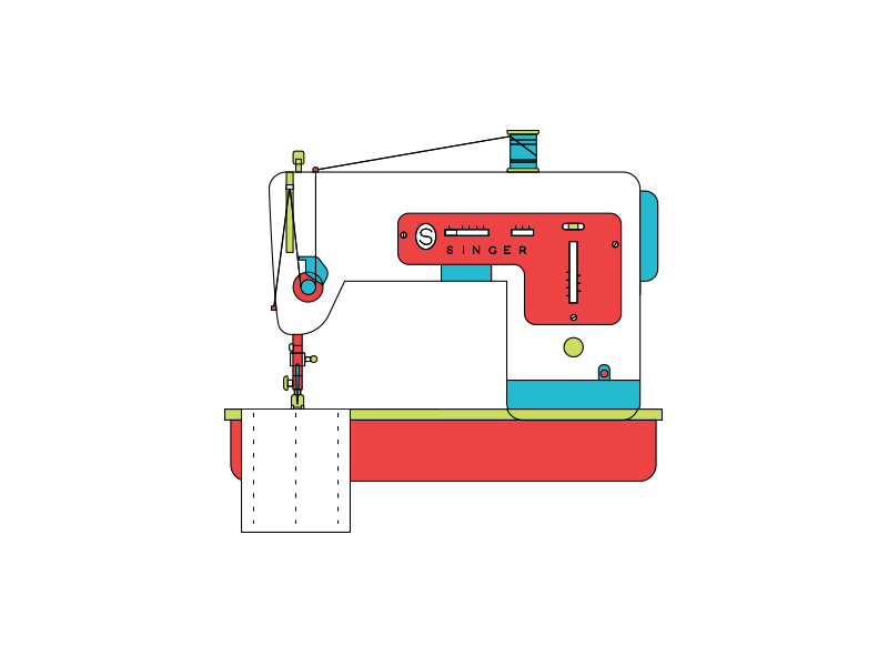Singer Sewing Machine illustration mono line sewing singer vector