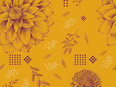 Autumn Floral autumn botanical floral flowers handdrawn ink ink illustration leaves micron pen mustard yellow pattern surface design surface pattern design yellow