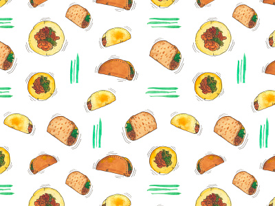 Taco Party foodart illustration ink inkpen pattern surface design surface pattern design surfacepattern taco watercolor