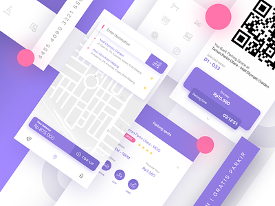 UI Parking App app design icon map parking parking app parking lot parkir purple qrcode simple ticket