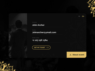 Event Ticket black and gold creative daily 100 challenge dailyui design event ticket ui ui ux design web