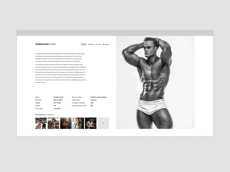 Robbie Frame Fitness design fitness flat gym minimal personal trainer photography responsive typography ui web website