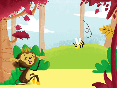 happy monkey animal art children digital illustration kidillart kids monkey painting
