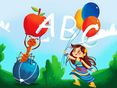 Book Cover for KG1 abc ant apple balloon book character design education girl kg school