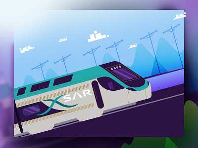 Train 2d design flat illustration landscape motion motiondesign mountain mountains sky train transport vector