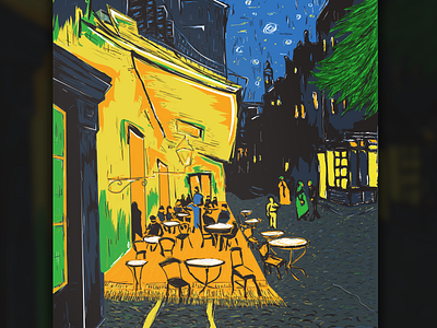 Café Terrace at Night Illustration cafe digital art illustration tribute van gogh