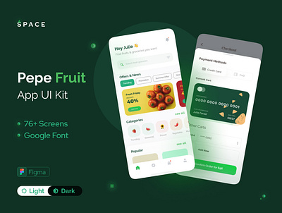 Pepe Fruit App UI Kit app concept best delivery design food fresh fruit green grocery ios minimal mobile app popular salad simple top ui uiux ux