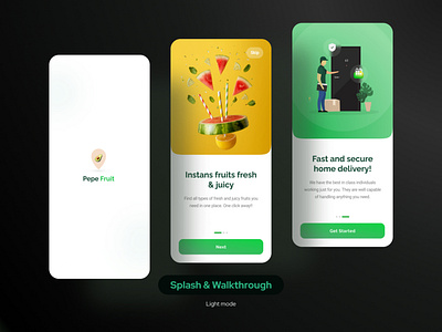 Pepe Fruit App UI Kit | Splash & walkthrough screens