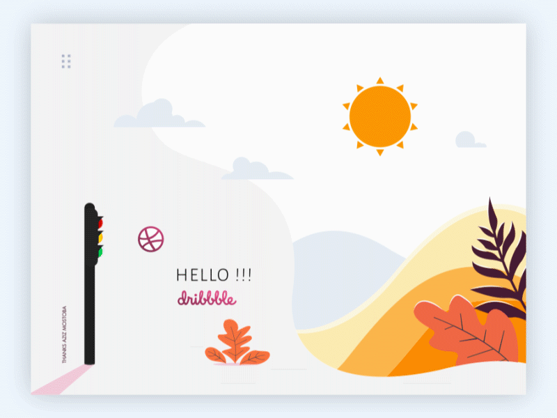 Hello Dribble! animation ball debute dribble flat header hello hello dribble illustration motion art nature orange sun ui website