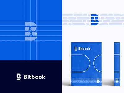 bitbook b logo blue book data design digital logo modern simple technology
