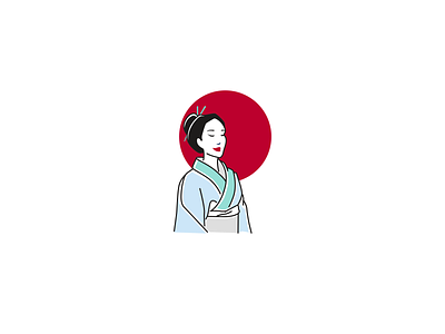 japanese woman logo beautiful woman circle design illustration japan japanese kimono logo red circle simple woman