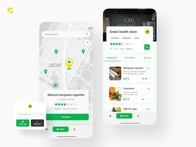 Medical Cannabis Search android app android app design app design canabis cbd design interactive interface ios ios app design map design marijuana mobile application recreational search search bar store locator ui user friendly ux