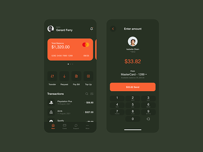 Finance Mobile App app bank bank app cash concept design finance finance app green mobile money orange ui ui design ux wallet