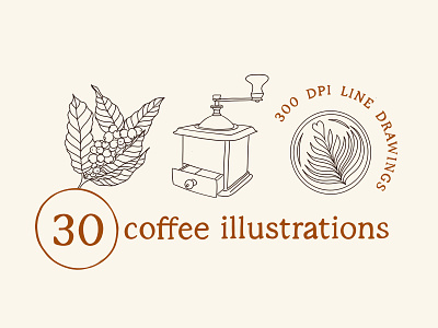 30 Coffee Illustrations barista cafe coffee digitalart digitalproducts etsy illustration latte art linedrawings