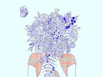 Flowers In Her Hair bouquet digitalart florals flowers illustration ipad lineart pattern portraits procreate