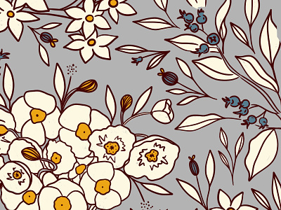 Florals & Berries berries florals illustration lineart pattern patterndesign procreate textile vintage wallpaper