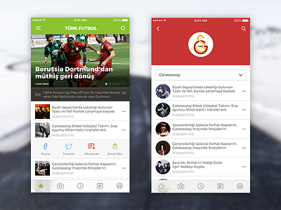 Turkfutbol app design galatasaray green ios mobile news red ui ux