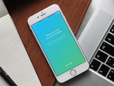 Mobile App Intro back basic blue button get gradient green icon intro ios minimal started