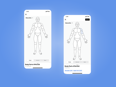 Injury Record and Body Parts Affected Diagram [Mobile] body diagram illustration interaction design ios ios app mobile procore ui ux