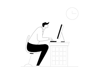 Man Sitting In Front Of Computer Vector Line Art ai branding flat icon illustration logo motion ui ux vector