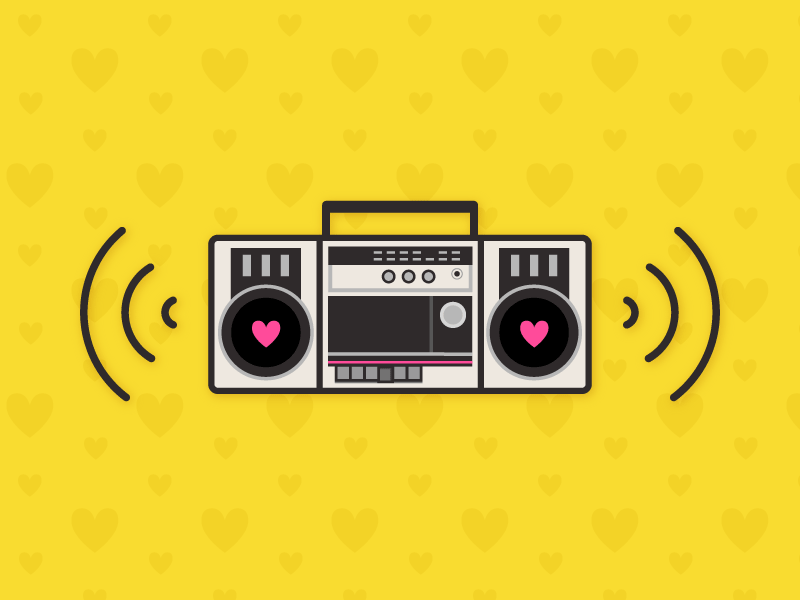 Boomboxes boombox heart illustration love music pattern