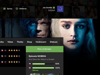 TV Show Detail bar button flat game icon menu nav navigation of profile progress rating show subtitles thrones tv vote