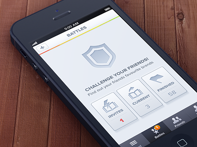 Battles app application bar battle brandlove button icons invite iphone nav navigation screen socialbakers tab