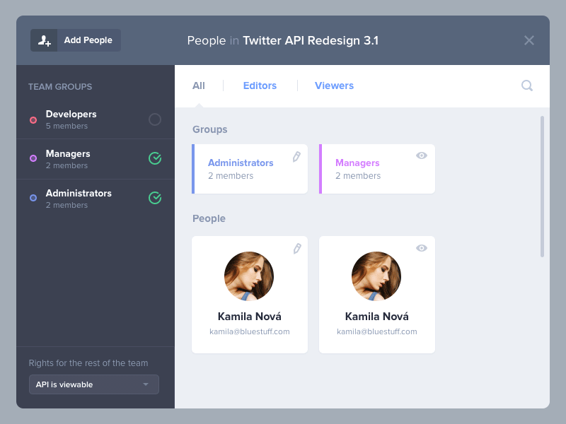 People Modal animation api apiary button groups manage modal people user window