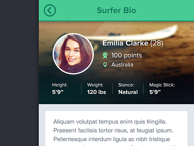 Surfer Bio avatar iphone profile surf ui